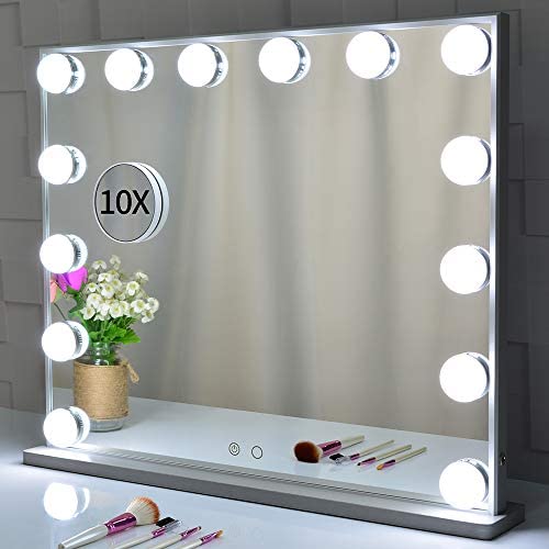 BT-Blanc, 57_x_43_cm iCREAT Hollywood Miroir Miroir de Maquillage avec lumièresavec éclairage et Port USB Miroir de Maquillage Intelligent avec Ampoules à intensité Variable Blanc 