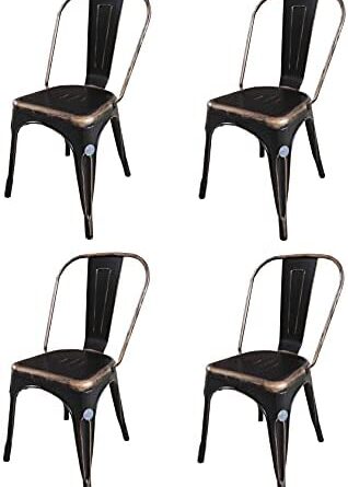 Fleda TRADING Chaises en métal de Style Industriel-Chic Package DE 4 Pieces Tolix Design Structure Noire Mat ET SIÈGE en Bois Naturel