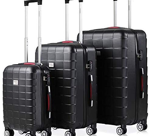 Set de 3 valises rigides Bleu 4 Roues 360° Bagage 2 poignées de Transport Plastique ABS Serrure Cadenas à Combinaison Malle Voyage léger Vacances