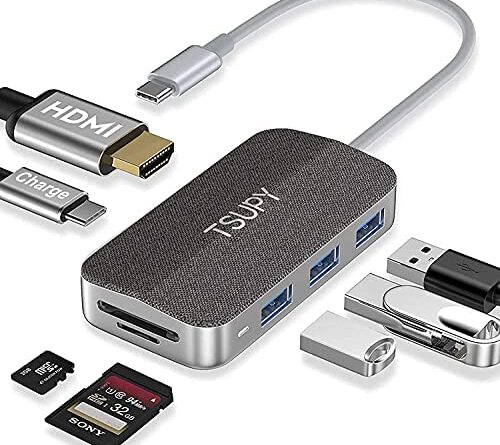 ICZI Hub USB C 6 en 1 Adaptateur USB C vers HDMI 4k,2 USB 3.0,Lecteur de Carte SD/TF,PD 100W Charging Port,pour ChromeBook Pixel,Huawei Matebook 