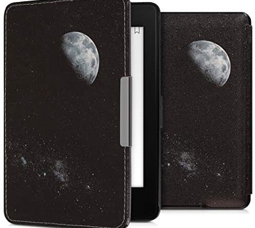 Cosmonaute et Lune Blanc-Noir Housse avec Rabat magnétique en Simili Cuir kwmobile Étui liseuse Compatible avec  Kindle Paperwhite 